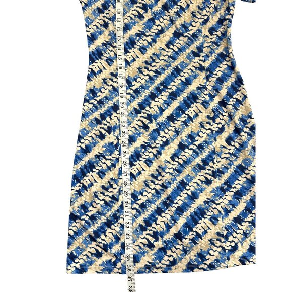 J. Mclaughlin Catalina Cloth Dress 3/4 Sleeve Blue Cream Abstract Print Size S - Picture 6 of 8